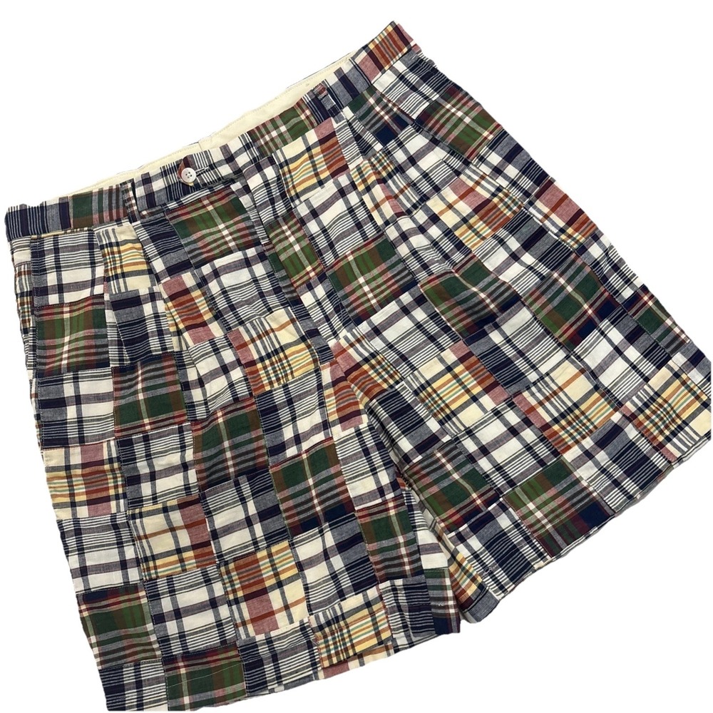 Berle 38x9 Multicolor Madras Plaid PATCHWORK Pleated Shorts Mens EXCELLENT